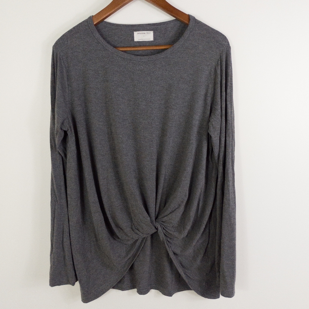 Jackson Rowe Charcoal Grey Winter Knotty Twist Front Modal Long Sleeve Top Small